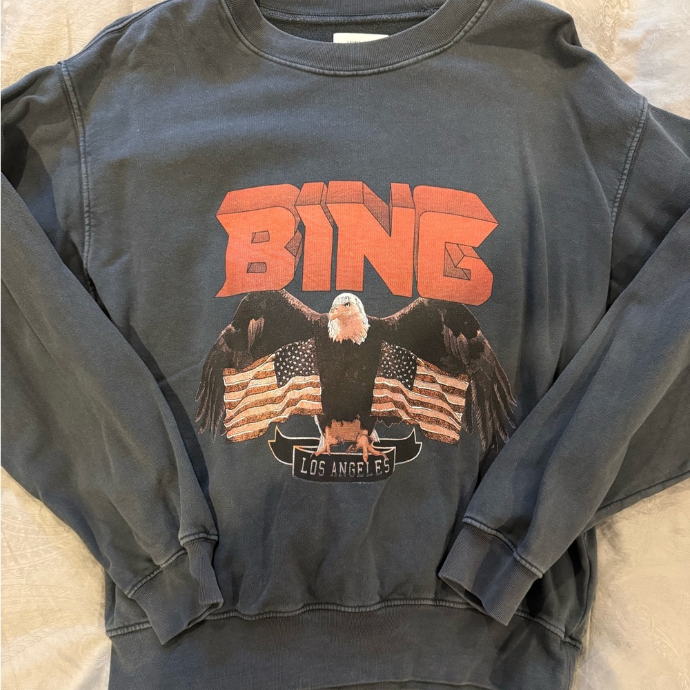 Anine Bing Women’s Black Eagle Crewneck Sweater Size Large